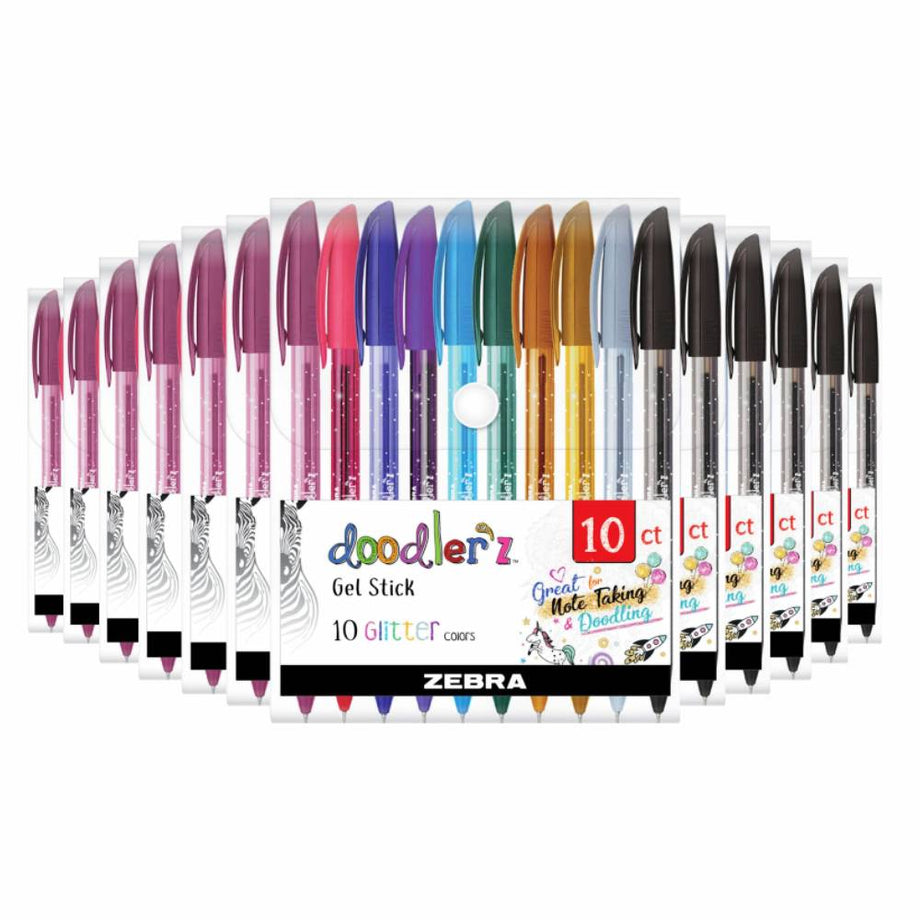 Zebra Pen Doodler'z Gel Stick Pen Set Glitter Assorted Colors 10 ct - 12  Pack